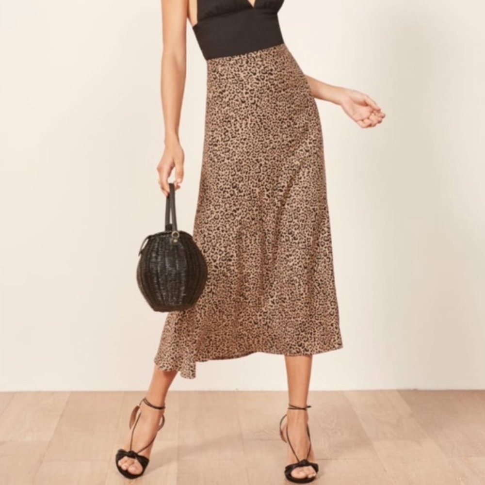Reformation Bea Midi Skirt in Leopard